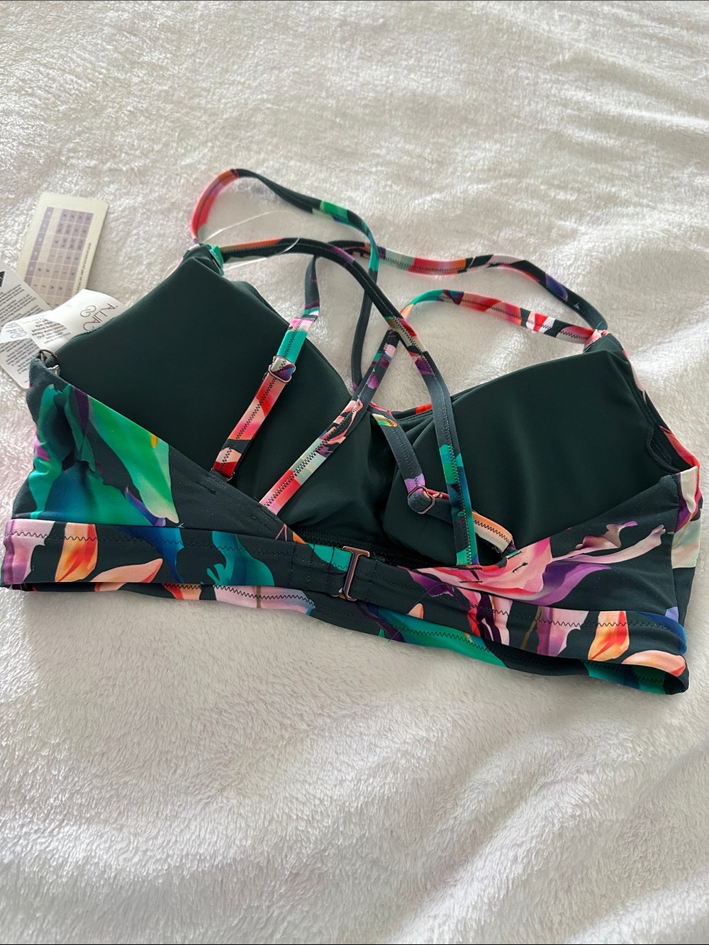 Calia Ruched Front cross bikini top multi colored print Large New - Picture 5 of 8